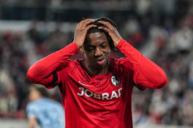 UEFA Europa League: SC Freiburg vs RC Celta Vigo, 09.04.2026 Johan Manzambi (SC Freiburg, 44) nach seinem Pfostenschuss UEFA Europa League: SC Freiburg vs RC Celta Vigo, Europa-Park-Stadion, 09.04.2026 Copyright: xBEAUTIFULxSPORTS Boscox