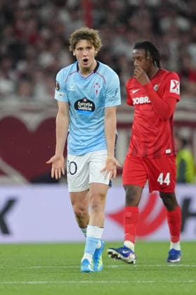 Deutschland: UEFA Europa League Viertelfinale Hinspiel 2025 26, SC Freiburg vs Celta Vigo - Europa-Park-Stadion, Freiburg im Breisgau: Fer Lopez (30 Celta) ist wütend Copyright: xKjetilxWaberx