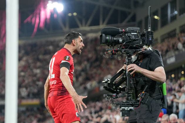 Vincenzo Grifo (SC Freiburg, 32) Torjubel, Emotionen, Torschuss, Abschluss, Torerfolg, Tor, Treffer , Deutschland, Fussball, UEFA Europa League, Viertelfinale, Hinspiel, 2025 2026, SC Freiburg vs. RC Celta de Vigo, 09.04.2026, Europa-Park Stadion, Freiburg, Deutschland Freiburg Europa-Park Stadion Baden-Württemberg Deutschland Copyright: xArnexAmbergx