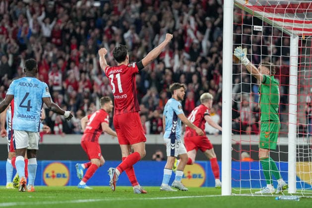 Igor Matanovic (SC Freiburg, 31) Torjubel, Emotionen, Torschuss, Abschluss, Torerfolg, Tor, Treffer , Deutschland, Fussball, UEFA Europa League, Viertelfinale, Hinspiel, 2025 2026, SC Freiburg vs. RC Celta de Vigo, 09.04.2026, Europa-Park Stadion, Freiburg, Deutschland Freiburg Europa-Park Stadion Baden-Württemberg Deutschland Copyright: xArnexAmbergx