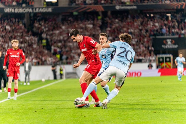 09.04.2026, xdaymx, Fussball UEFA Europa League, SC Freiburg - Celta Vigo vl. Igor Matanovic und Marcos Alonso (DFL DFB REGULATIONS PROHIBIT ANY USE OF PHOTOGRAPHS as IMAGE SEQUENCES and or QUASI-VIDEO) Freiburg