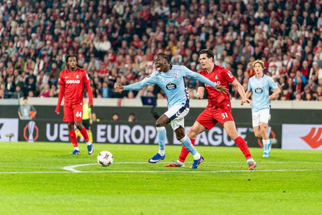 09.04.2026, xdaymx, Fussball UEFA Europa League, SC Freiburg - Celta Vigo vl. Ilaix Moriba und Igor Matanovic (DFL DFB REGULATIONS PROHIBIT ANY USE OF PHOTOGRAPHS as IMAGE SEQUENCES and or QUASI-VIDEO) Freiburg