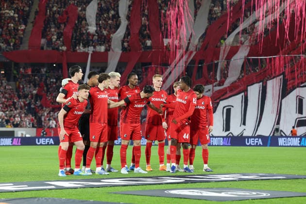 09.04.2026, xrekx, Fussball UEFA Europa League, SC Freiburg - Celta Vigo v.l. Teamfoto SC Freiburg (DFL DFB REGULATIONS PROHIBIT ANY USE OF PHOTOGRAPHS as IMAGE SEQUENCES and or QUASI-VIDEO) Freiburg