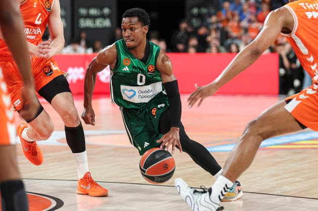 April 9, 2026, Valencia, Valencia, Spain: TJ Shorts of Panathinaikos Aktor Athens in action during the Turkish Airlines EuroLeague Regular Season Round 37 match between Valencia Basket and Panathinaikos Aktor Athens at Roig Arena on April 09, 2026, in Valencia, Spain. Valencia Spain - ZUMAa181 20260409_zaa_a181_377 Copyright: xIrinaxR.xHipolitox