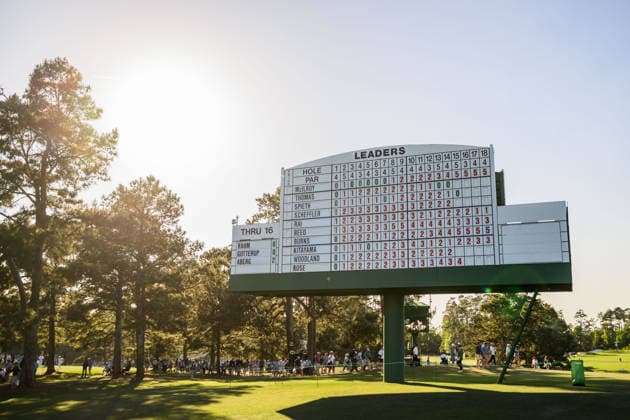 260409 General view of a leaderboard during the first round of the 2026 Masters Golf Tournament on April 9, 2026 in Augusta. Photo: Petter Arvidson BILDBYRAN kod PA PA1193 golf masters bbeng the masters augusta Copyright: PETTERxARVIDSON BB260409PA370