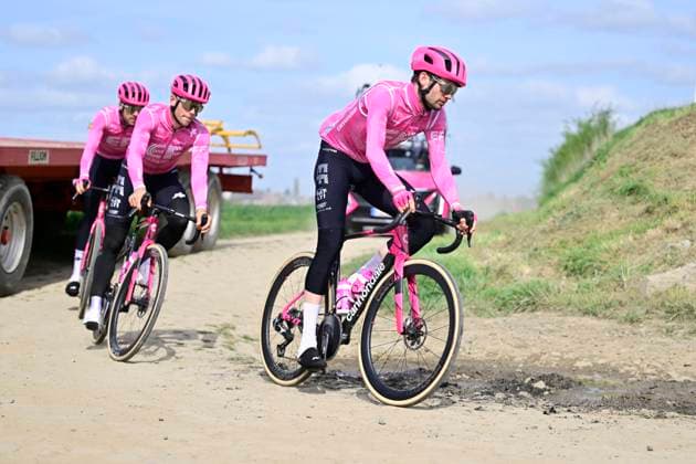 Paris - Roubaix Hauts-de-France 2026 Cycling Race Media Activities 10 04 2026 ROUBAIX, FRANCE - APRIL 10 : Asgreen Kasper (DEN) of EF Education EasyPost riding during a training and reconnaissance session ahead of the 123rd edition of Paris - Roubaix Hauts-de-France an UCI World Tour 1.UWT one day cycling road race for Men Elite of 258 km with start in Compiegne and finish in Roubaix on April 10, 2026 in Roubaix, France, 10 04 2026 ( Motordriver Guy de Vuyst - Roubaix France  Copyright: xJanxDexMeuleneirx