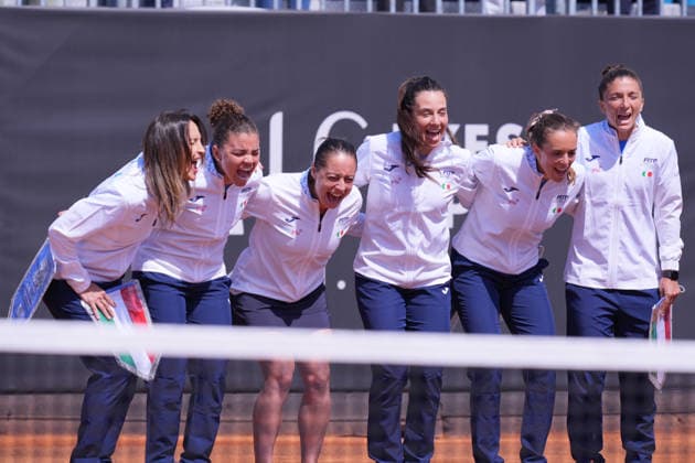 Italy during the Billy Jean King Cup tennis match between Elisabetta Cocciaretto (ITA) vs Moyuka Uchijima (JPN) at the Velletri™s stadium, Italy - Friday April 10, 2026 - Tennis ( Photo by Alfredo Falcone LaPresse )  Copyright: xAlfredoxFalcone LaPressex