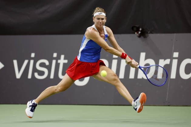 Marie Bouzkova player of the Czech national tennis team in the Billie Jean King Cup in action during the Switzerland vs. Czech Republic match, Biel, Switzerland, April 10, 2026. (CTKxPhoto PavelxLebeda) CTKPhotoF202604100013101  CTKPhotoF202604100013101