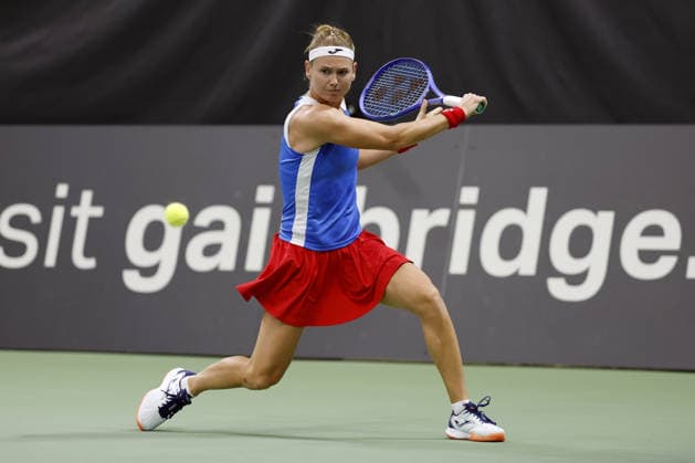 Marie Bouzkova player of the Czech national tennis team in the Billie Jean King Cup in action during the Switzerland vs. Czech Republic match, Biel, Switzerland, April 10, 2026. (CTKxPhoto PavelxLebeda) CTKPhotoF202604100013401  CTKPhotoF202604100013401