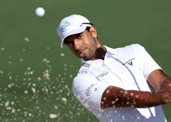 Golf 2026 Masters Tournament - Round 2 Aaron Rai of England hits from a bunker on Hole 2 in Round 2 of the 2026 Masters tournament in August, Georgia, USA, 10 April 2026. Augusta United States  Copyright: xCHRISxTORRESx