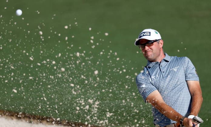 Golf 2026 Masters Tournament - Round 2 Corey Conners of Canada hits from a bunker on Hole 2 in Round 2 of the 2026 Masters tournament in August, Georgia, USA, 10 April 2026. Augusta United States  Copyright: xCHRISxTORRESx