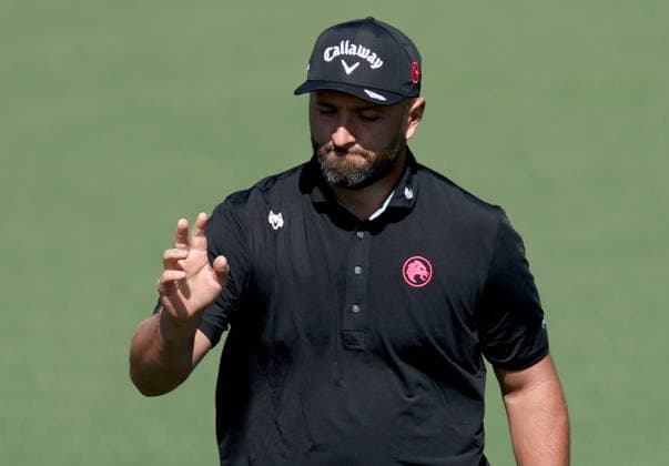 Golf 2026 Masters Tournament - Round 2 Jon Rahm of Spain reacts after a shot from the fairway on Hole 2 in Round 2 of the 2026 Masters tournament in August, Georgia, USA, 10 April 2026. Augusta United States  Copyright: xCHRISxTORRESx