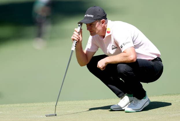 Golf 2026 Masters Tournament - Round 2 Justin Rose of England lines up a putt on Hole 7 in Round 2 of the 2026 Masters tournament in August, Georgia, USA, 10 April 2026. Augusta United States  Copyright: xCHRISxTORRESx