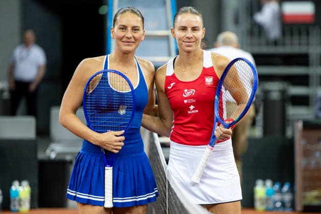 Billie Jean King Cup: Poland vs Ukraine Marta Kostyuk, Magda Linette during Billie Jean King Cup 2026 qualifiers match Poland vs Ukraine at PreZero Arena in Gliwice, Poland, on April 10, 2026 Gliwice Poland  Copyright: xFotoxOlimpikx originalFilename:jastrzebowski-billieje260410_npsh2.jpg