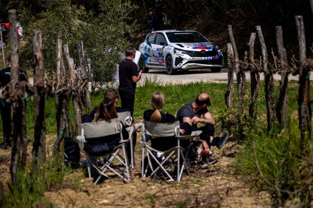 FIA World Rally Championship Croatia - Day Two Romain Sautron of France and Anwaarah Sautron of France from Romain Sautron Team in Renault Clio Rally3 competes during Day Two of the FIA World Rally Championship Croatia on April 09, 2026 in village Grimalda, near Pazin, Istria County, Croatia.  IgorxKralj PIXSELL