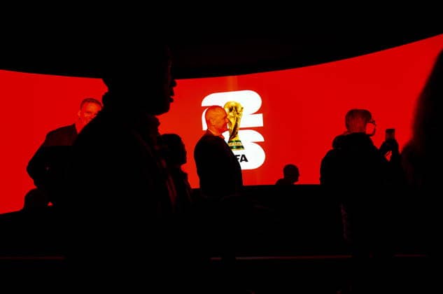 April 10, 2026, Vancouver, Bc, CANADA: People are silhouetted against a video screen during the launch of the FIFA World Cup, WM, Weltmeisterschaft, Fussball trophy tour, in Vancouver, on Friday, April 10, 2026. Canada News - April 10, 2026  - ZUMAc35_ 20260410_zaf_c35_018 Copyright: xDarrylxDyckx