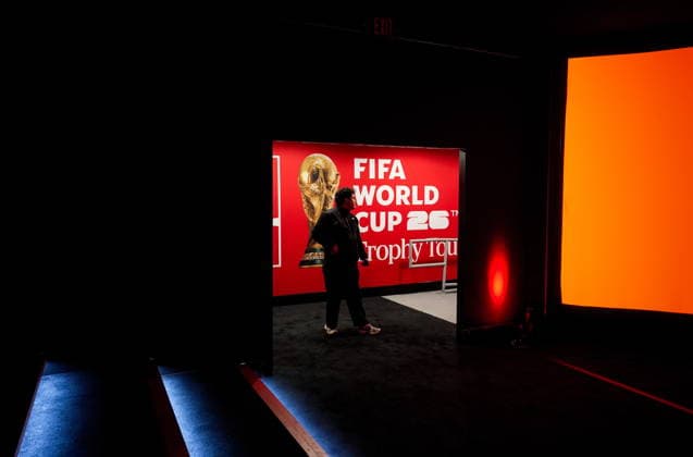 April 10, 2026, Vancouver, Bc, CANADA: A staff member waits for people to enter the venue during the launch of the FIFA World Cup, WM, Weltmeisterschaft, Fussball trophy tour, in Vancouver, on Friday, April 10, 2026. Canada News - April 10, 2026  - ZUMAc35_ 20260410_zaf_c35_020 Copyright: xDarrylxDyckx