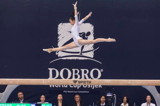 DOBRO FIG Apparatus World Cup Osijek 2026 Qualifications Yi-Qin Huang of Chinese Taipei performs on the balance beam during the DOBRO FIG Apparatus World Cup Osijek 2026 Qualifications at Sports Hall Gradski vrt on April 10, 2026. in Osijek, Croatia.  DavorxJavorovic PIXSELL