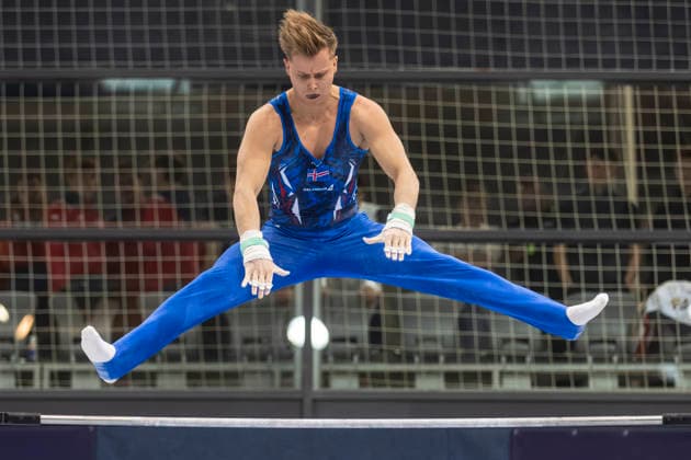 DOBRO FIG Apparatus World Cup Osijek 2026 Qualifications Valgard Reinhardsson of Iceland performs on the high bar during the DOBRO FIG Apparatus World Cup Osijek 2026 Qualifications at Sports Hall Gradski vrt on April 10, 2026. in Osijek, Croatia.  DavorxJavorovic PIXSELL