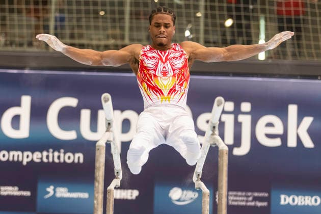 DOBRO FIG Apparatus World Cup Osijek 2026 Qualifications Thierno Diallo of Spain performs on the parallel bars during the DOBRO FIG Apparatus World Cup Osijek 2026 Qualifications at Sports Hall Gradski vrt on April 10, 2026. in Osijek, Croatia.  DavorxJavorovic PIXSELL