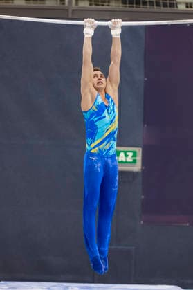 DOBRO FIG Apparatus World Cup Osijek 2026 Qualifications Milad Karimi of Kazakhstan performs on the high bar during the DOBRO FIG Apparatus World Cup Osijek 2026 Qualifications at Sports Hall Gradski vrt on April 10, 2026. in Osijek, Croatia.  DavorxJavorovic PIXSELL