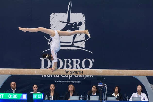DOBRO FIG Apparatus World Cup Osijek 2026 Qualifications Yi-Qin Huang of Chinese Taipei performs on the balance beam during the DOBRO FIG Apparatus World Cup Osijek 2026 Qualifications at Sports Hall Gradski vrt on April 10, 2026. in Osijek, Croatia.  DavorxJavorovic PIXSELL