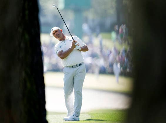 Gary Woodland watches his shot on the first fairway during the second day of the Masters Tournament at Augusta National Golf Club on Friday, April 10, 2026, in Augusta, Georgia.  AUG20260410819 JOHNxANGELILLO