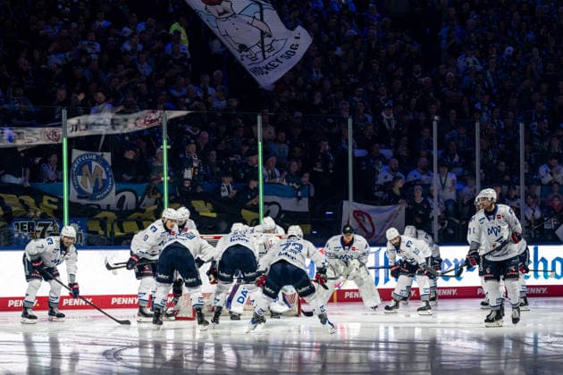 Die Mannheimer schwoeren sich um Maximilian Franzreb (Torwart, Adler Mannheim, 56) auf die anstehende Partie ein GER, EHC Red Bull Muenchen vs. Adler Mannheim, Eishockey, DEL, Playoffs, Halbfinale Spiel 2, Saison 2025 2026, 10.04.2026. GER, EHC Red Bull Muenchen vs. Adler Mannheim, Eishockey, DEL, Playoffs, Halbfinale Spiel 2, Saison 2025 2026, 10.04.2026. Muenchen *** Mannheim prepare for the upcoming game GER, EHC Red Bull Muenchen vs Adler Mannheim, ice hockey, DEL, playoffs, semi-final game 2, 2025 2026 season, 10 04 2026 GER, EHC Red Bull Muenchen vs Adler Mannheim, ice hockey, DEL, playoffs, semi-final game 2, 2025 2026 season, 10 04 2026 Muenchen, ice hockey, DEL, playoffs, semi-final game 2, 2025 2026 season, 10 04 2026 Copyright: xEibner-Pressefoto HeikexFeinerx EP_HFR