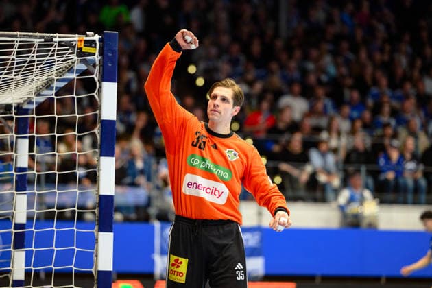 Joel Birlehm (TSV Hannover-Burgdorf, 35) mit dem Jubel zur Parade. GER, ThSV Eisenach gegen TSV Hannover-Burgdorf, 1. Daikin Handballbundesliga, Handball, 28.Spieltag, Saison 2025 2026, 19.00 Uhr, 10.04.2026 GER, ThSV Eisenach gegen TSV Hannover-Burgdorf, 1. Daikin Handballbundesliga, Handball, 28.Spieltag, Saison 2025 2026, 19.00 Uhr, 10.04.2026 Eisenach Copyright: xEibner-Pressefoto MartinxHerbstx EP_MHT