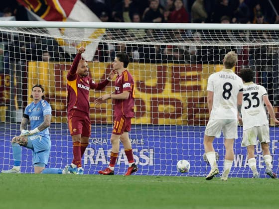 Italy: Serie a football match AS Roma vs Pisa Roma™s Dutch midfielder Donyell Malen celebrates after scoring a goal of 3-0 during the Serie A football match between AS Roma vs Pisa at the Olimpico Stadium in Rome, Italy on April 10, 2026. _BPH5862 Copyright: xAntonioxBalascox