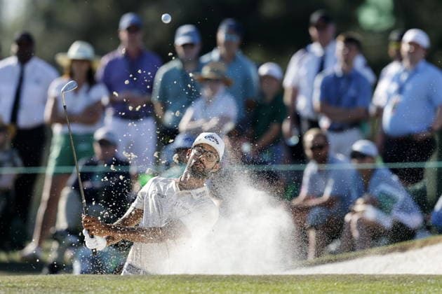 Golf 2026 Masters Tournament - Round 2 Akshay Bhatia of USA hits a birdie from the bunker on the 17th hole during Round 2 of the 2026 Masters tournament in August, Georgia, USA, 10 April 2026. Augusta United States  Copyright: xERIKxS.xLESSERx