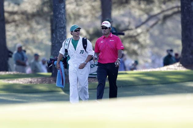 Golf 2026 Masters Tournament - Round 2 Hideki Matsuyama of Japan walks with his caddie Shota Hayafuji to the 17th hole during Round 2 of the 2026 Masters tournament in August, Georgia, USA, 10 April 2026. Augusta United States  Copyright: xERIKxS.xLESSERx