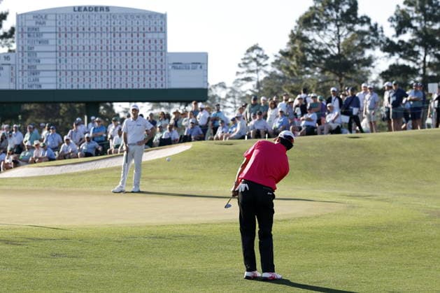 Golf 2026 Masters Tournament - Round 2 Hideki Matsuyama of Japan chips on the 17th hole during Round 2 of the 2026 Masters tournament in August, Georgia, USA, 10 April 2026. Augusta United States  Copyright: xERIKxS.xLESSERx