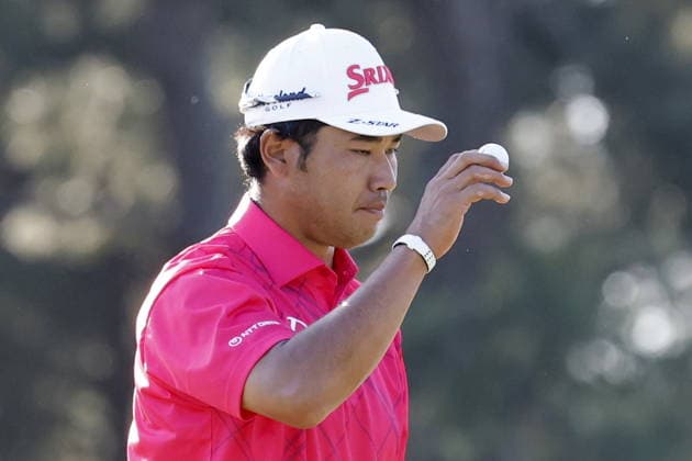 Golf 2026 Masters Tournament - Round 2 Hideki Matsuyama of Japan gestures after putting on the 17th hole during Round 2 of the 2026 Masters tournament in August, Georgia, USA, 10 April 2026. Augusta United States  Copyright: xERIKxS.xLESSERx