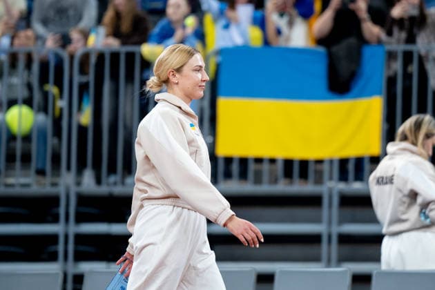 Katarzyna Kawa Vs Elina Svitolina - Billie Jean King Cup Qualifiers. Nadiia Kichenok is seen during the Billie Jean King Cup Qualifiers, women s singles tennis match at the PreZero Arena in Gliwice, Poland, on April 10, 2026. Gliwice Poland  Copyright: xMarcinxGolbax originalFilename:golba-katarzyn260410_npzEB.jpg
