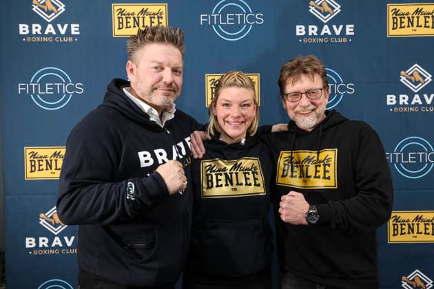 Boxen: Brave Boxing by Nina Meinke, Gym Eröffnung, Berlin, 10.04.2026 v.l.: Bartosch, Nina Meinke und Vater Christian Meinke *** Boxing Brave Boxing by Nina Meinke, Gym opening, Berlin, 10 04 2026 f l Bartosch, Nina Meinke and father Christian Meinke