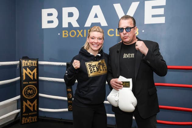 Boxen: Brave Boxing by Nina Meinke, Gym Eröffnung, Berlin, 10.04.2026 Nina Meinke und Ruben Jaring (BenLee) *** Boxing Brave Boxing by Nina Meinke, Gym opening, Berlin, 10 04 2026 Nina Meinke and Ruben Jaring BenLee