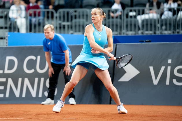 Katarzyna Kawa Vs Elina Svitolina - Billie Jean King Cup Qualifiers. Elina Svitolina of Ukraine competes in the Billie Jean King Cup Qualifiers, women s singles tennis match against Poland at the PreZero Arena in Gliwice, Poland, on April 10, 2026. Gliwice Poland  Copyright: xMarcinxGolbax originalFilename:golba-katarzyn260410_npFCQ.jpg