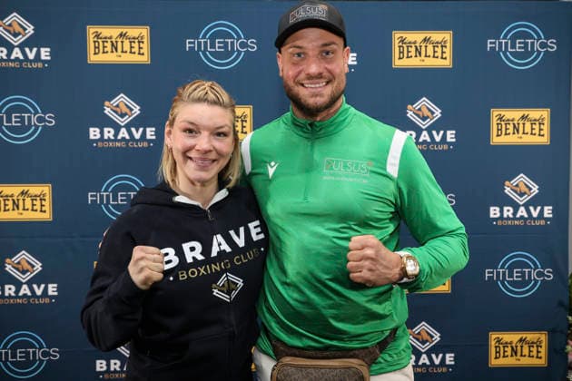 Boxen: Brave Boxing by Nina Meinke, Gym Eröffnung, Berlin, 10.04.2026 Nina Meinke und Eric Sindermann (Dr. Sindsen) *** Boxing Brave Boxing by Nina Meinke, Gym Opening, Berlin, 10 04 2026 Nina Meinke and Eric Sindermann Dr Sindsen