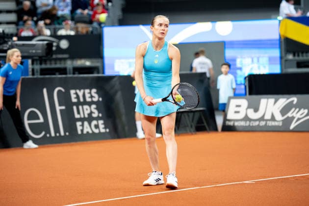 Katarzyna Kawa Vs Elina Svitolina - Billie Jean King Cup Qualifiers. Elina Svitolina of Ukraine competes in the Billie Jean King Cup Qualifiers, women s singles tennis match against Poland at the PreZero Arena in Gliwice, Poland, on April 10, 2026. Gliwice Poland  Copyright: xMarcinxGolbax originalFilename:golba-katarzyn260410_npXUJ.jpg