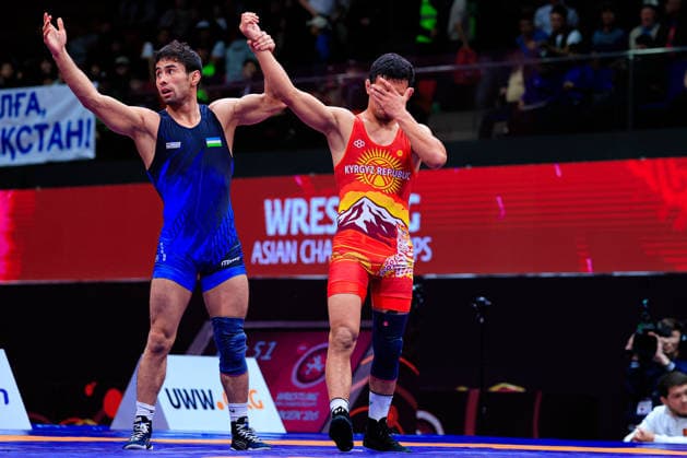 Senior Wrestling Asian Championships 61kg FS - Gulomjon Abdullaev (UZB) df. Bekzat Almaz Uulu (KGZ) *** Senior Wrestling Asian Championships 61kg FS Gulomjon Abdullaev UZB df Bekzat Almaz Uulu KGZ Copyright: xKostadinxAndonovx xUnitedxWorldxWrestlingx Kostadin Andonov United World Wrestling