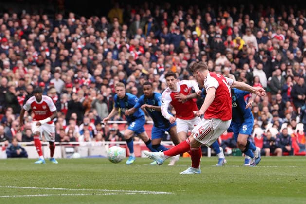 11th April 2026; Emirates Stadium, London, England; Premier League Football, Arsenal versus Bournemouth; Viktor Gyokeres of Arsenal scores from a penalty kick in the 35th minute for 1-1 KatiexChan