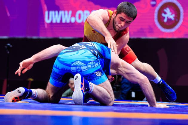 Senior Wrestling Asian Championships 86kg FS - Khidir Kurban A Saipudinov (BRN) df. Malik Shavaev (KGZ) *** Senior Wrestling Asian Championships 86kg FS Khidir Kurban A Saipudinov BRN df Malik Shavaev KGZ Copyright: xKostadinxAndonovx xUnitedxWorldxWrestlingx Kostadin Andonov United World Wrestling