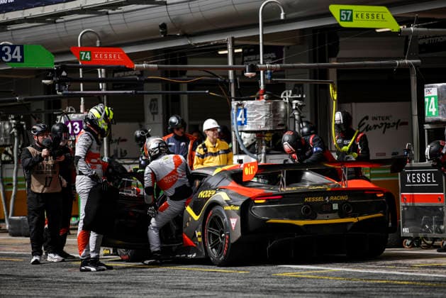 AUTO - ELMS - 4 HOURS OF BARCELONA 2026 74 GILBERT Andrew (uae), RUEDA Fran (esp), LEROUX Romain (fra), Kessel Racing, Ferrari 296 LMGT3 Evo, LMGT3, portrait during the 4 Hours of Barcelona 2026, 1st round of the 2026 European Le Mans Series on the Circuit de Barcelona-Catalunya from April 10 to 12, 2026 in Barcelona, Spain - BarcelonaSpain  Copyright: xXavixBonillax