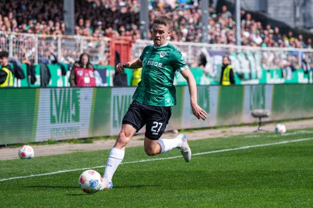 Deutschland: Fussball 2. Bundesliga, Saison 2025 26, 29. Spieltag, Preußen Münster vs SpVgg Greuther Fürth, 11.04.2026, LVM Preußenstadion (Münster, Nordrhein-Westfalen) Jano ter Horst (Preußen Münster, 27)
