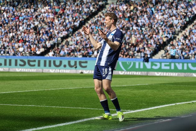 BERLIN, DEUTSCHLAND - APRIL 11: Luca Schuler (Hertha, 18) disappointed, dissatisfied, frustration after a missed goal attempt, during the match in the 2. German Bundesliga: Hertha BSC - 1. FC Kaiserslautern at Olympiastadion on matchday 29 on April 11, 2026 in Berlin, Deutschland. DFB regulations prohibit any use of photographs as image sequences and or quasi video. Berlin Deutschland Copyright: xO.Frankex
