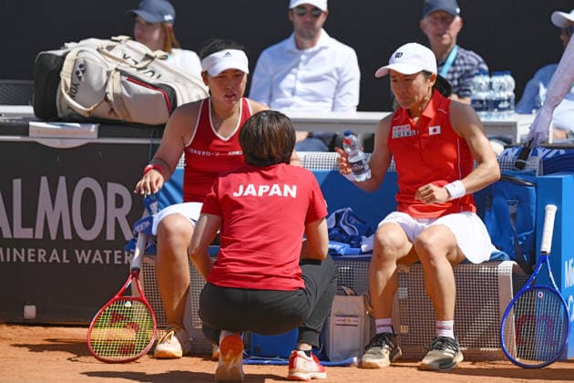 TENNIS - Internazionali di Tennis - BJK Cup Qualifiers - Italy vs Japan Shuko Aoyama of Japan, Eri Hozumi of Japan, Ai Sugiyamac head coach of Japan during the match of Billie Jean King Cup between Italy and Japan at the Colle deli Degli Stadium on Apr 11, 2026 in Velletri, Italy. during BJK Cup Qualifiers - Italy vs Japan, International Tennis match in Velletri, Italy, April 11 2026 Velletri Italy  Copyright: xIPAxSport ABACAx
