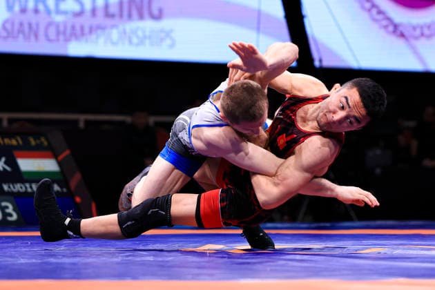 Senior Wrestling Asian Championships 65kg FS - Abdulmazhid Kudiev (TJK) df. Rustamzhan Kakharov (KGZ) *** Senior Wrestling Asian Championships 65kg FS Abdulmazhid Kudiev TJK df Rustamzhan Kakharov KGZ