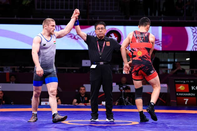 Senior Wrestling Asian Championships 65kg FS - Abdulmazhid Kudiev (TJK) df. Rustamzhan Kakharov (KGZ) *** Senior Wrestling Asian Championships 65kg FS Abdulmazhid Kudiev TJK df Rustamzhan Kakharov KGZ