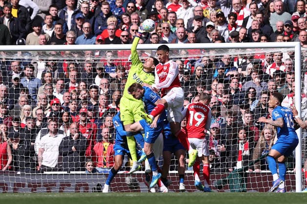 11th April 2026; Emirates Stadium, London, England; Premier League Football, Arsenal versus Bournemouth; goalkeeper Djordje Petrovic of Bournemouth punches a high ball away KatiexChan